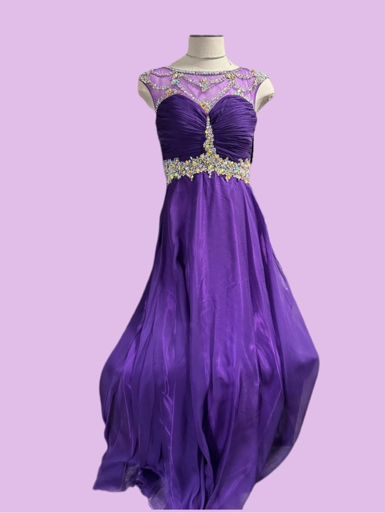 Juliet Dresses & Skirts - Radiant Purple Beaded Prom Gown with Illusion Jewel Neck